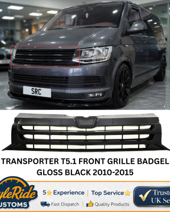 VW Transporter T5.1 Front Grille Badgeless Gloss Black with Chrome Trim 2010–2015