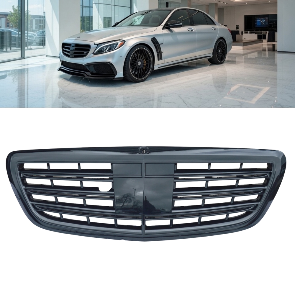 Mercedes S Class W222 Saloon Front Grille Gloss Black with Night Vision Slot 2014–2020