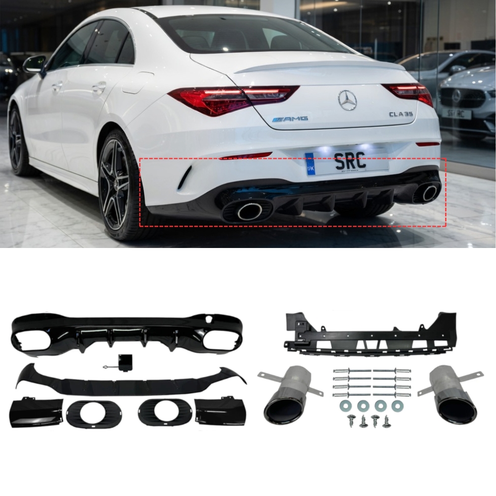 Mercedes CLA C118 CLA35 AMG Style Rear Diffuser Gloss Black 2019–2023 AMG Line